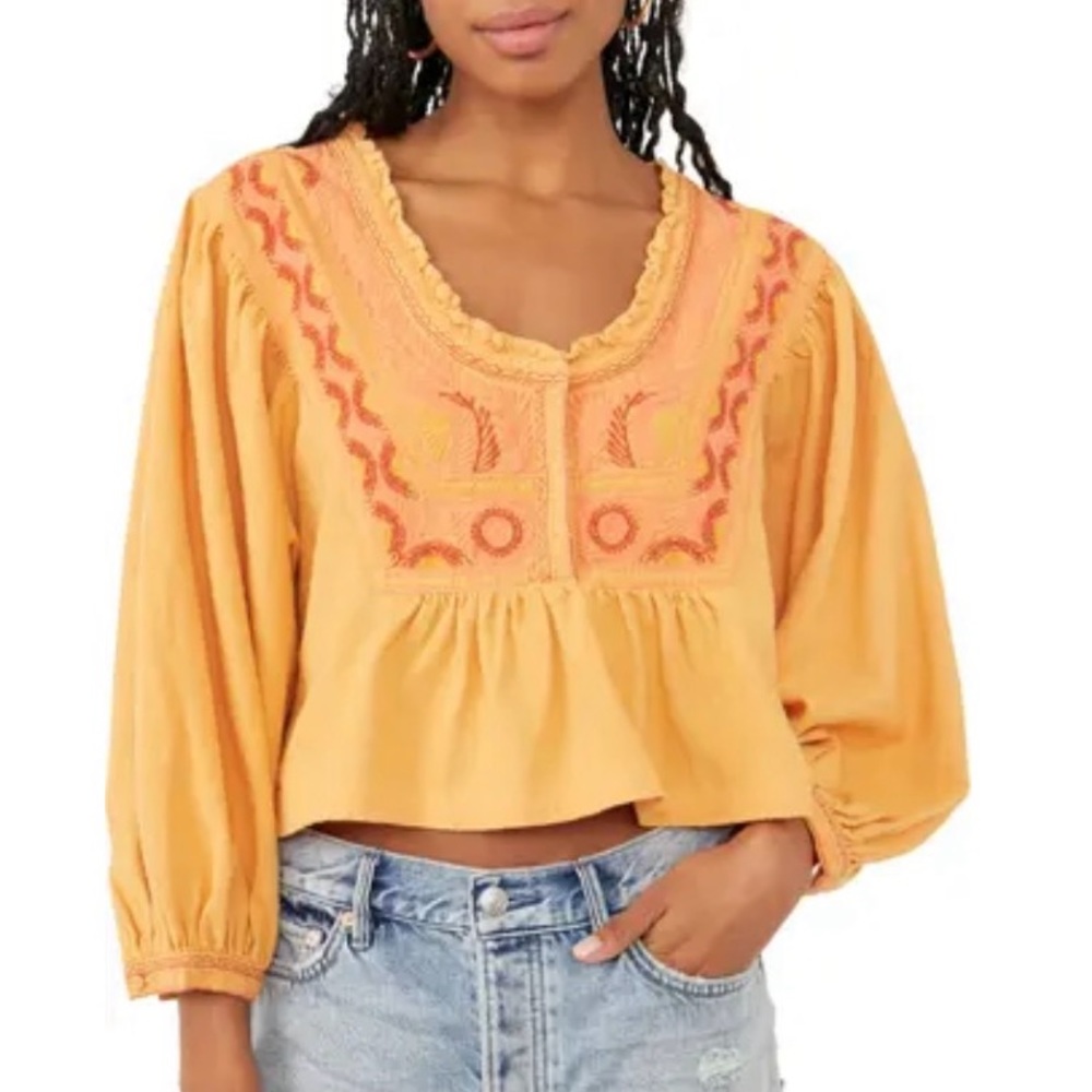 Free People Iggie Embroidered Blouse in Cairo Combo, Size Medium